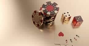 Gold Casino Chips, Dices And Four Aces