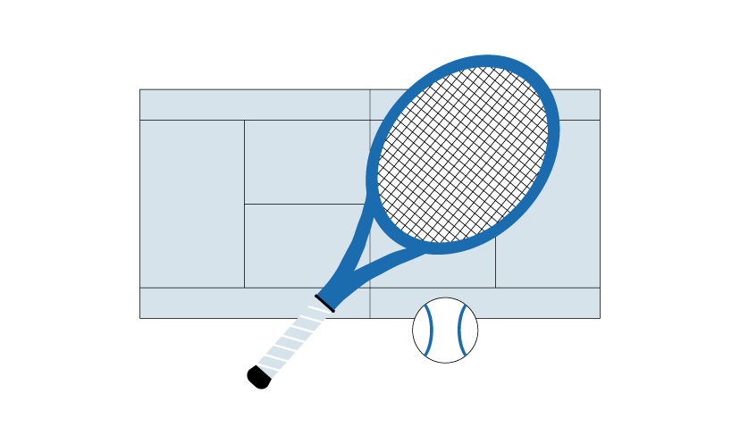 racket, ball and tennis court